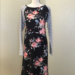 Women’s long  sleeved, flower striped dress